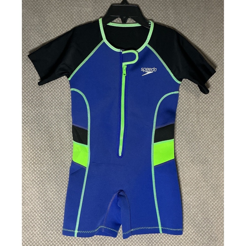 Kids Speedo UV 50+ Block Rash Guard Swim Suit Bathing Suit Blue Black Size 6x